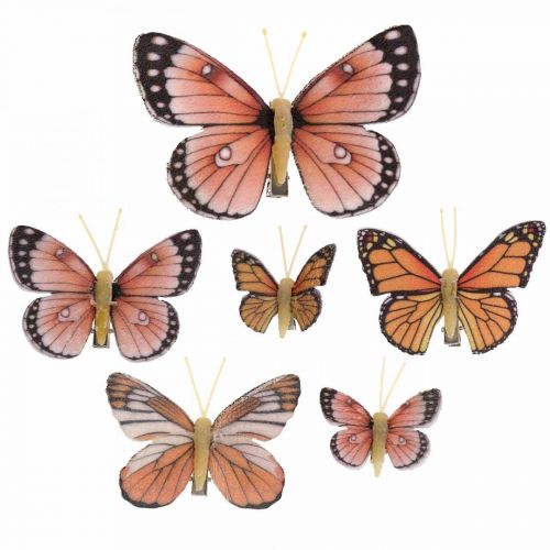 Floristik24 Deco pillangók klipsszel B4,5-11,5cm 10db barna narancs