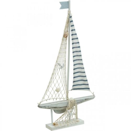 Deco vitorlás fa fehér kék tengeri Deco hajó 28×3×55 cm