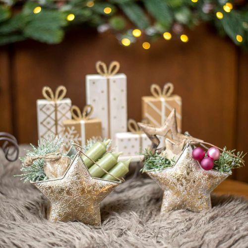 Floristik24 Dekoratív csillag fém akasztáshoz és díszítéshez Golden Ø13cm