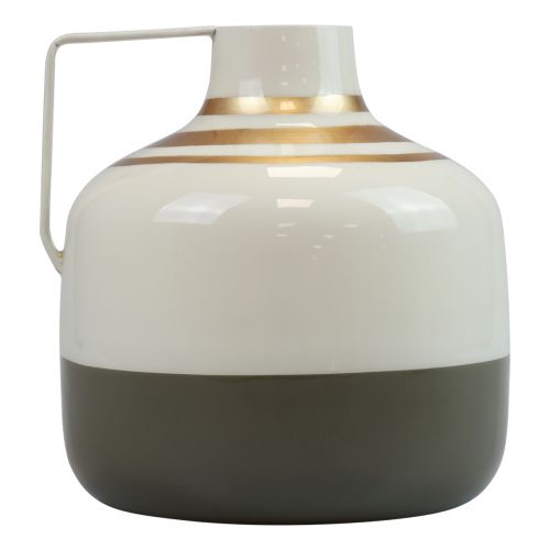 tételeket Bájos fém díszváza füllel, vintage stílusú, krém/szürke/arany, Ø16cm, M17cm, szárított virágoknak és műnövényeknek