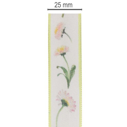 Ajándékszalag Bellis virágmintával, kézműveskedéshez és csomagoláshoz, 25mm x 20m | Floristik24.hu