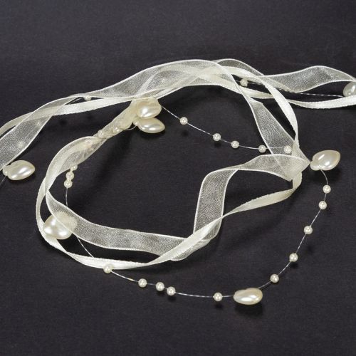 tételeket Dekoratív szalag, krém, szívek, gyöngyök, esküvői dekoráció, 10mm, 5m