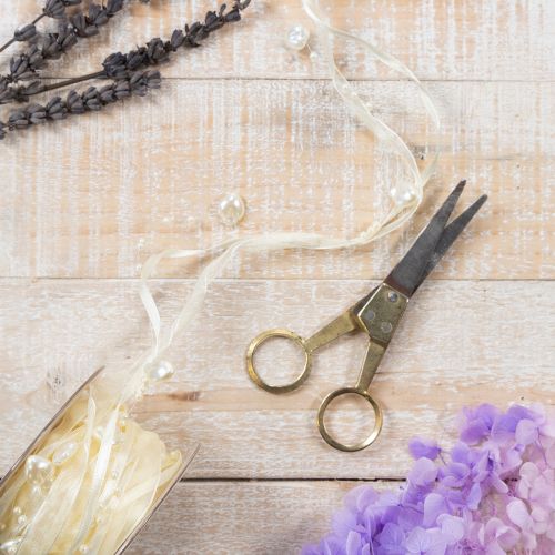 tételeket Dekoratív szalag, krém, szívek, gyöngyök, esküvői dekoráció, 10mm, 5m