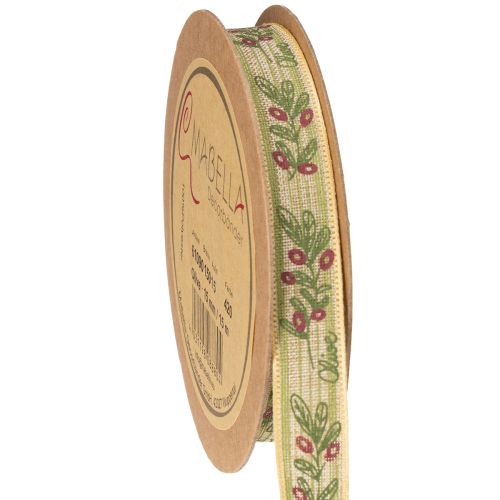 Ajándékszalag olajág elegáns ágakkal és olajbogyókkal 1,5 cm 15 m