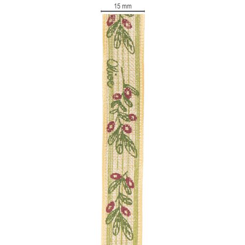 tételeket Ajándékszalag olajág elegáns ágakkal és olajbogyókkal 1,5 cm 15 m