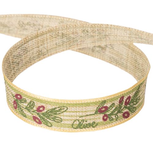 tételeket Ajándékszalag olajág elegáns ágakkal és olajbogyókkal 1,5 cm 15 m