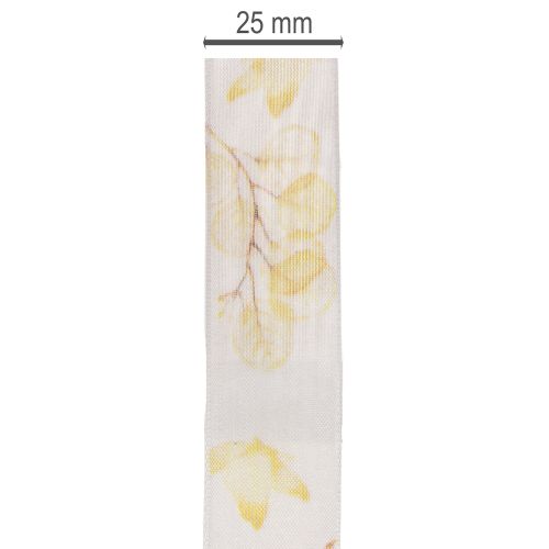 Dekoratív szalag leveles ág motívummal, organza szalag, 25 mm széles, 20 m hosszú | Floristik24.hu