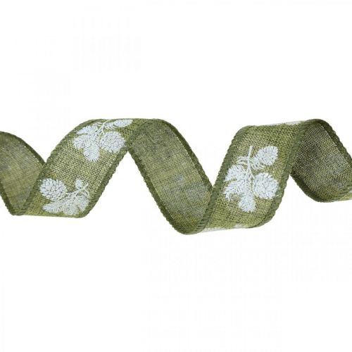 Floristik24 Deco szalag karácsonyi kúpok ajándék szalag zöld 25mm 15m