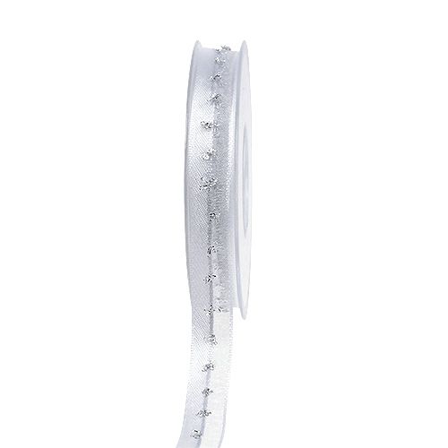 Floristik24 Dekoratív szalag lurex díszítéssel fehér-ezüst 15mm 20m