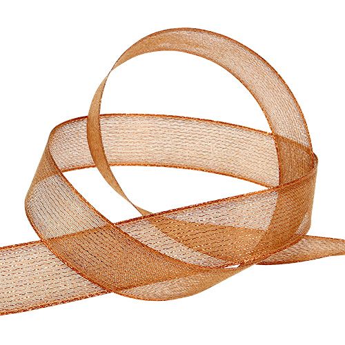 Dekoratív szalag lurex csíkokkal réz 25mm 20m | Floristik24.hu