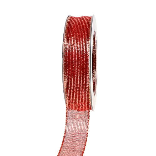 Dekoratív szalag lurex csíkokkal piros 25mm 20m vétel | Floristik24.hu