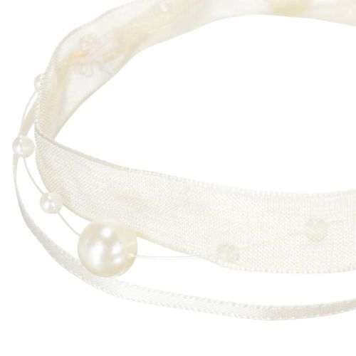 tételeket Dekoratív szalag gyöngyökkel, krémszínű, 20 mm, 5 m