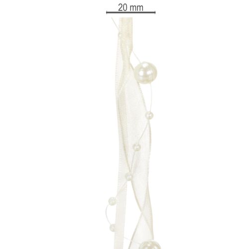 tételeket Dekoratív szalag gyöngyökkel, krémszínű, 20 mm, 5 m