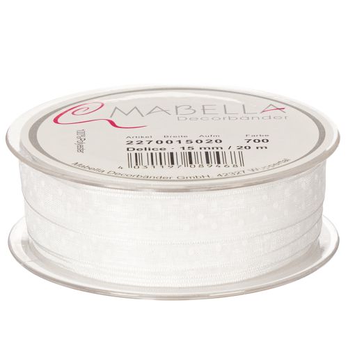 tételeket Ünnepi díszszalag ajándékok és kézműves projektek díszítésére, 1,5 cm széles, 20 m hosszú