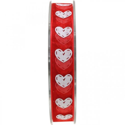 Floristik24 Dísz szalag szívek, esküvői dekoráció, szalag Valentin napi piros, fehér 15mm 20m