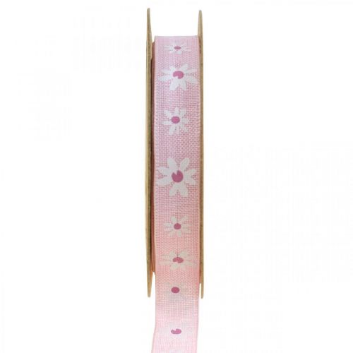Deco szalag rózsaszín virágokkal ajándék szalag 15mm 15m