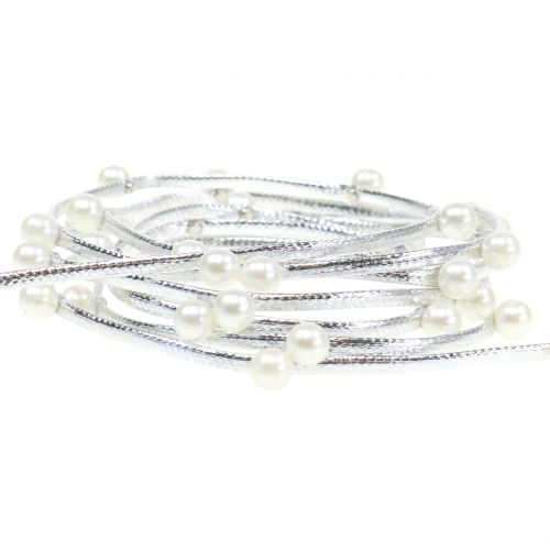 Floristik24 Ezüst díszszalag gyöngyökkel 10mm 8m