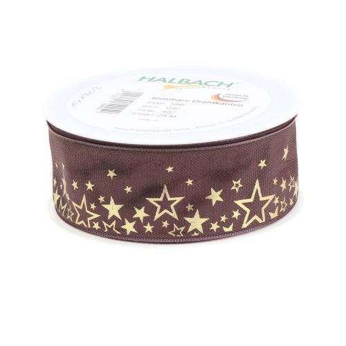 Floristik24 Deco szalag csillag mintás rózsaszín-arany 40mm 25m