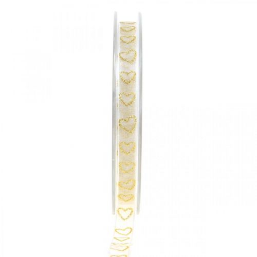 Floristik24 Deco szalag fehér ajándék szalag szív arany glitter 10mm 20m