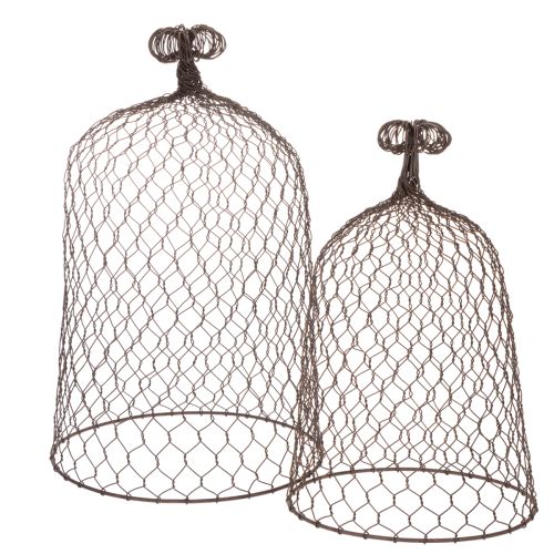 Dekoratív fém csengő, mászóeszköz, dróthálós kapucni, barna, rozsdabarna felület, M50/41cm Ø30/25cm, 2 db-os szett vétel | Floristik24.hu