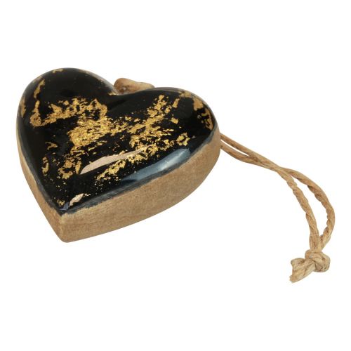 tételeket Dekoratív fogas fa fa szívek dekoráció natúr fekete arany 6cm 8 db