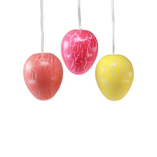 Dekoratív fogas húsvéti tojás sárga/rózsaszín/piros craquelure Ø8,5cm 3db