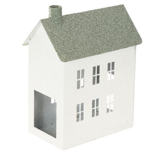 Dekoratív fémház alakú ház ablakokkal és kéménnyel, 22 cm