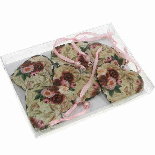 Floristik24 Deco szív bazsarózsa nosztalgikus fém szív akasztható 6 darab