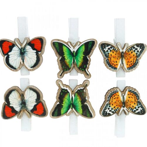 tételeket Díszkapcsos pillangó, ajándék dekoráció, rugós, pillangók fából 6db