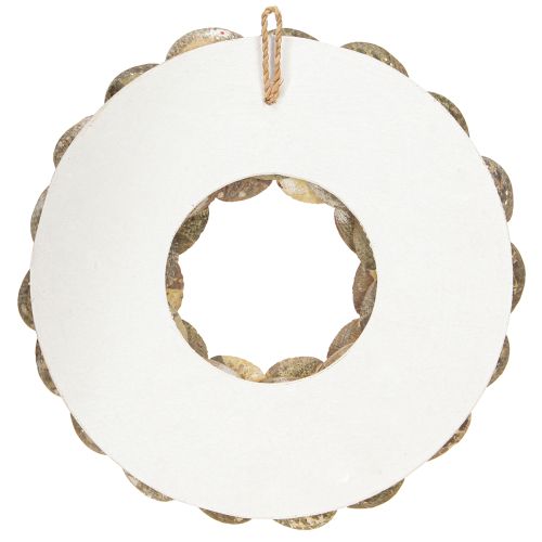 Floristik24 Dekoratív koszorú fa abalone csiga fehér natúr H30cm