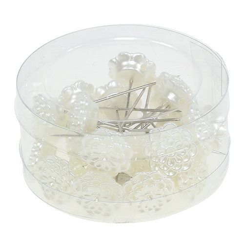 Floristik24 Díszítő tű virág fehér Ø2cm H6cm 24 db