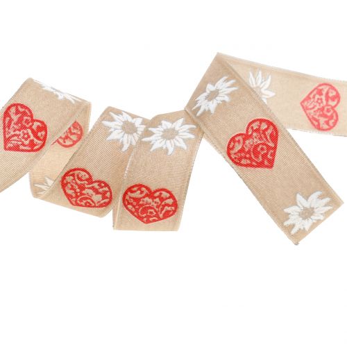 Floristik24 Dekoratív szalag edelweiss természettel 25mm 20m