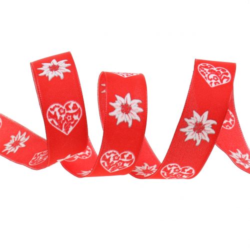 Floristik24 Edelweiss piros díszszalag 25mm 20m