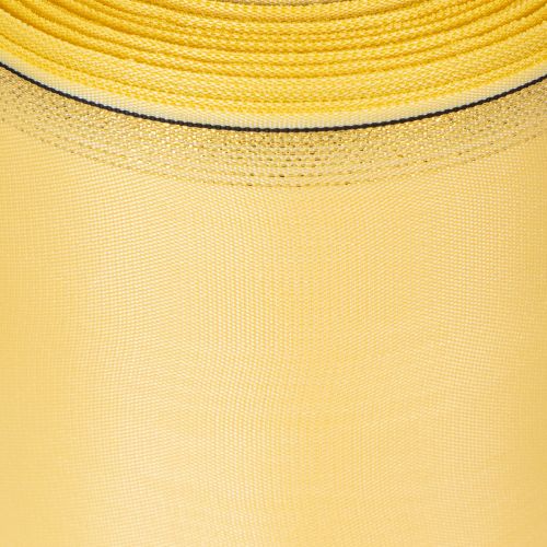 tételeket Dekoratív moaré koszorú szalag sárga színben, arany szegéllyel, szélessége 100 mm, hossza 25 m virágkötészethez és dekorációhoz.