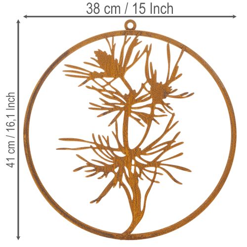 Dekoratív fémgyűrű, antikolt acél fali dekoráció, fenyőág, Ø38cm | Floristik24.hu