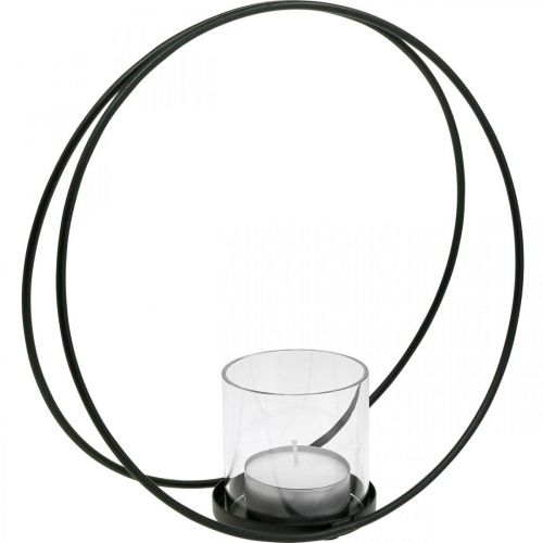 Floristik24 Dekoratív gyűrűs lámpás fém gyertyatartó fekete Ø28,5cm