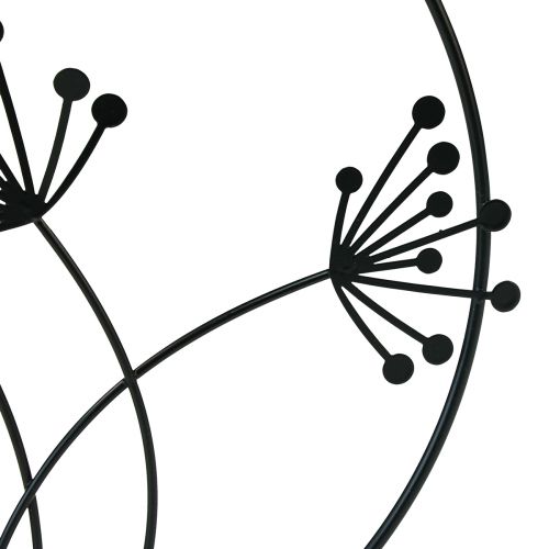 tételeket Díszgyűrű fém függő dekoráció fekete virágok Ø23cm 2db