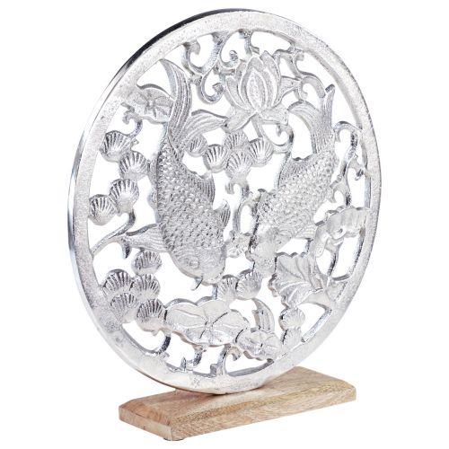 Dekoratív gyűrű fém fa alap ezüst lótusz koi dekoráció Ø32cm