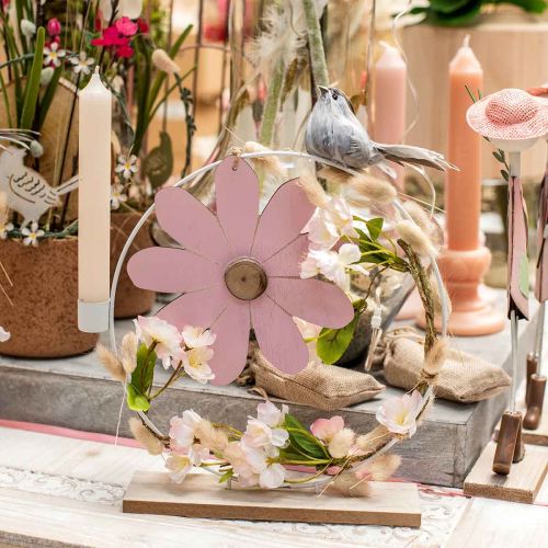 Floristik24 Dekoratív gyűrű állvánnyal fehér gyertyatartó fém asztaldísz Ø23cm