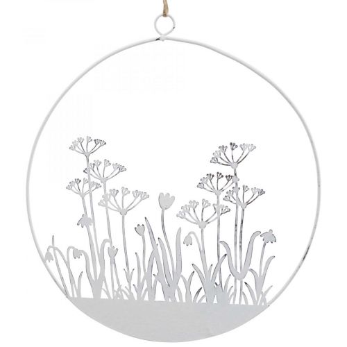tételeket Díszgyűrű fehér fém dekoratív virág rét tavaszi dekoráció Ø22cm
