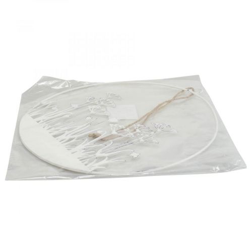 Floristik24 Díszgyűrű fehér fém dekoratív virág rét tavaszi dekoráció Ø22cm