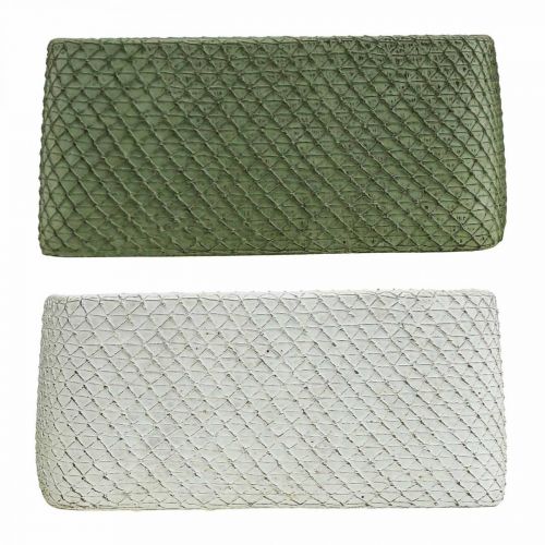 Floristik24 Dekoratív tál kerámia zöld fehér dombormű háló 23x12,5cm H11cm 2db
