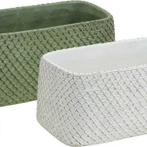 Floristik24 Dekoratív tál kerámia zöld fehér dombormű háló 23x12,5cm H11cm 2db