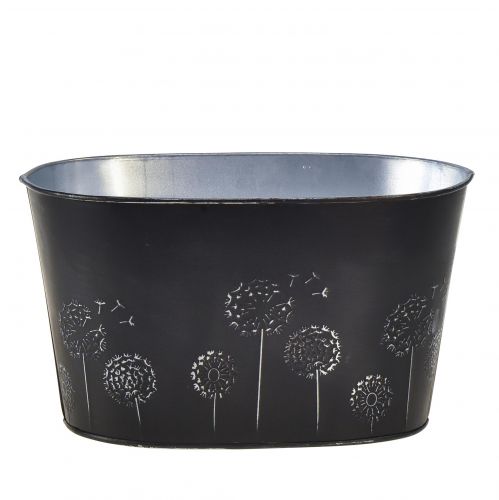 Floristik24 Dekoratív tál fém ovális fekete ezüst virágok 20,5×12,5×12cm