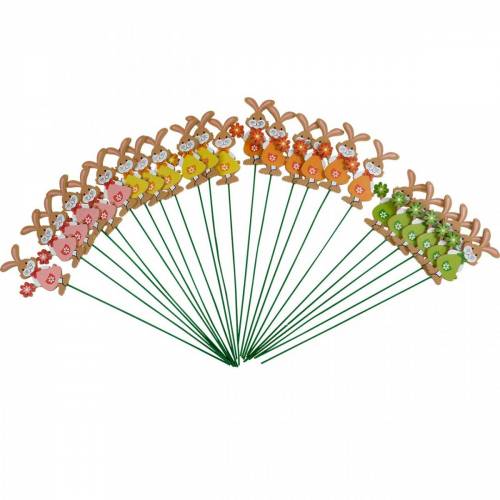 Floristik24 Dekoratív dugó Húsvéti nyuszi virággal Húsvéti dekoráció fa nyuszik pálcikán 24 db