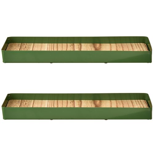 tételeket Dekoratív tálca fém fa fémtálca zöld 35,5×11×3cm 2db