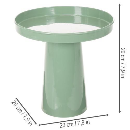 Dekoratív fémtányér, zöld, kerek talpú, virágdíszekhez való tálca, 20cm | Floristik24.hu