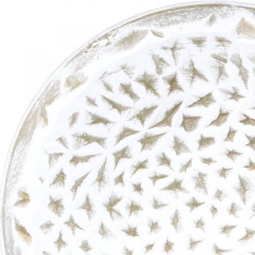 Floristik24 Dekoratív tányér fehér kerek barna szerkezetű vintage asztaldísz Ø39cm