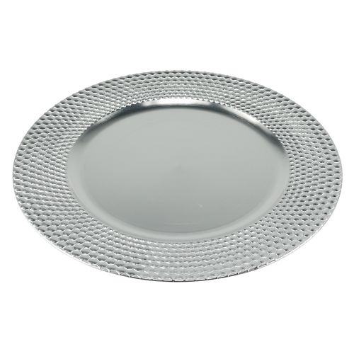 Floristik24 Dekoratív tányér kerek műanyag dísztányér ezüst Ø33cm