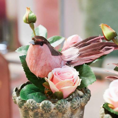 Floristik24 Dróton rózsaszín tollmadár 12cm 4db